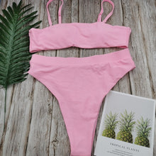 Load image into Gallery viewer, Sexy High Waist Bikini Set Swimsuit Popular Swimming Suit Biquini Two Pieces Solid High Quality Swimwear Women Fashion Beachwear