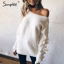 Load image into Gallery viewer, Simplee Ruffle knitted sweater women pullover female Casual loose round neck winter sweater Autumn pull femme knit jumper
