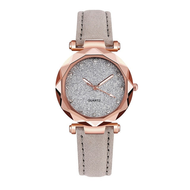 Dropshipping Women Romantic Starry Sky Wrist Watch Leather Rhinestone Designer Ladies Clock Simple Dress Gfit Montre Femme D30