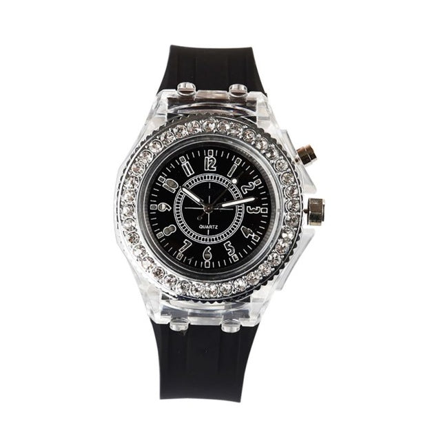 LED Backlight Relogio Masculino Flash Luminous Crystal Quartz Trend Waterproof Wrist Watch 5 Color Light WristWatch Watches