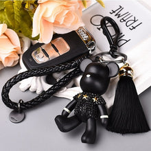 Load image into Gallery viewer, Handmade DIY Craft Rhinestone Bomgom Tassels Cartoon Popobe Gloomy Bear Keychain Cute Bag Charm Holder Cartoon Resin Key Chain
