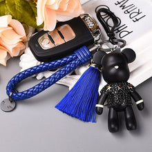 Load image into Gallery viewer, Handmade DIY Craft Rhinestone Bomgom Tassels Cartoon Popobe Gloomy Bear Keychain Cute Bag Charm Holder Cartoon Resin Key Chain
