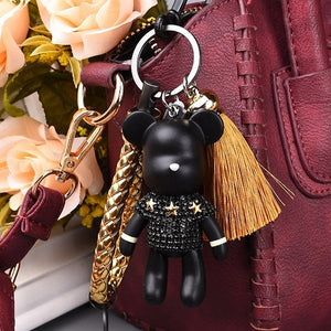 Handmade DIY Craft Rhinestone Bomgom Tassels Cartoon Popobe Gloomy Bear Keychain Cute Bag Charm Holder Cartoon Resin Key Chain