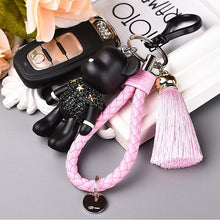 Load image into Gallery viewer, Handmade DIY Craft Rhinestone Bomgom Tassels Cartoon Popobe Gloomy Bear Keychain Cute Bag Charm Holder Cartoon Resin Key Chain
