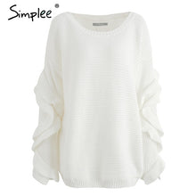 Load image into Gallery viewer, Simplee Ruffle knitted sweater women pullover female Casual loose round neck winter sweater Autumn pull femme knit jumper
